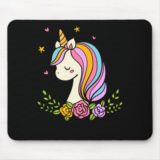 Unicorn Cute Whimsical Girly D Name  Muismat (Voorkant)