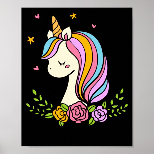 Unicorn Cute Whimsical Girly D Name Poster (Voorkant)