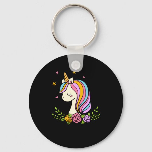 Unicorn Cute Whimsical Girly D Name  Sleutelhanger (Voorkant)