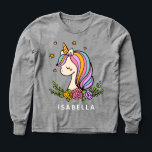 Unicorn Cute Whimsical Girly Persoonlijke naam<br><div class="desc">Eenhoorn Leuke Whimsical Girly Pink Floral Gepersonaliseerde Naam Meisjes T-shirts heeft een schattige eenhoorn met sterren, harten en bloemen. Perfecte cadeaus voor meisjes voor verjaardag, kerst, feestdagen en meer. Ontworpen door ©Evco Studio www.zazzle.com/store/evcostudio</div>