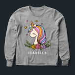 Unicorn Cute Whimsical Girly Persoonlijke naam<br><div class="desc">Eenhoorn Leuke Whimsical Girly Pink Floral Gepersonaliseerde Naam Meisjes T-shirts heeft een schattige eenhoorn met sterren,  harten en bloemen. Perfecte cadeaus voor meisjes voor verjaardag,  kerst,  feestdagen en meer. Ontworpen door ©Evco Studio www.zazzle.com/store/evcostudio</div>