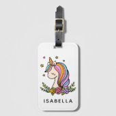 Unicorn Cute Whimsical Girly Persoonlijke naam Bagagelabel (Voorkant (verticaal))