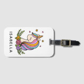 Unicorn Cute Whimsical Girly Persoonlijke naam Bagagelabel (Voorkant (horizontaal))