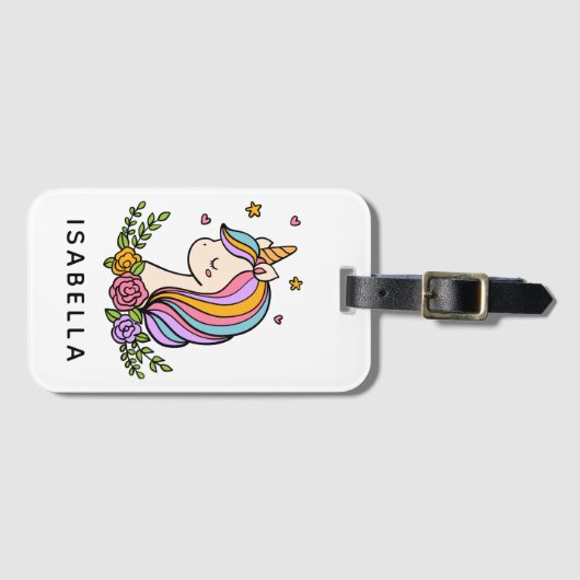Unicorn Cute Whimsical Girly Persoonlijke naam Bagagelabel (Voorkant (horizontaal))