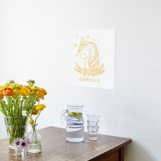 Unicorn Cute Whimsical Girly Persoonlijke naam Folie Afdrukken (Laag (Keuken))