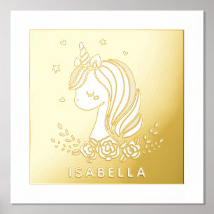 Unicorn Cute Whimsical Girly Persoonlijke naam Folie Afdrukken