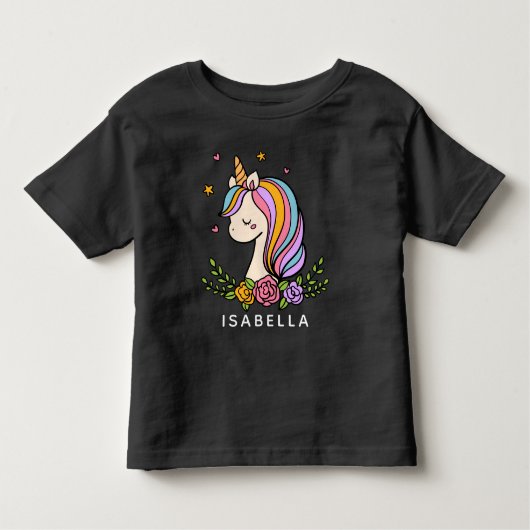 Unicorn Cute Whimsical Girly Persoonlijke naam Kinder Shirts (Voorkant)