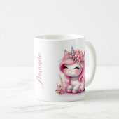 Unicorn Cute Whimsical Girly Persoonlijke naam Koffiemok (Voorkant rechts)