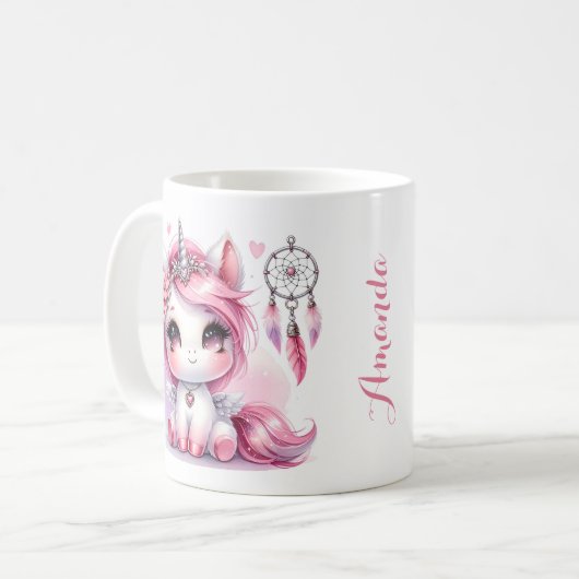 Unicorn Cute Whimsical Girly Persoonlijke naam Koffiemok (Voorkant links)