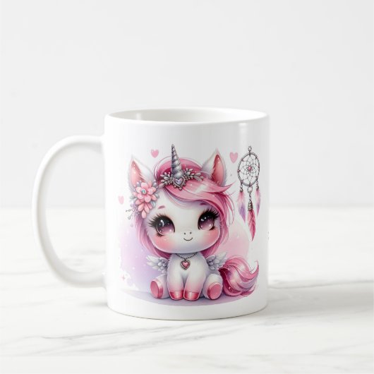 Unicorn Cute Whimsical Girly Persoonlijke naam Koffiemok (Links)