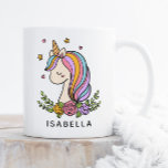 Unicorn Cute Whimsical Girly Persoonlijke naam Koffiemok<br><div class="desc">Eenhoorn Leuke Whimsical Girly Pink Floral Gepersonaliseerde naam Kinder Coffee Tea Mokken heeft een schattige eenhoorn met sterren,  harten en bloemen en gepersonaliseerd met jouw naam. Perfect cadeau voor meisjes voor verjaardags-,  kerst-,  feestdagen- en meer. Ontworpen door ©Evco Studio www.zazzle.com/store/evcostudio</div>