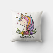 Unicorn Cute Whimsical Girly Persoonlijke naam Kussen (Voorkant)