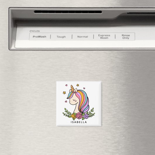 Unicorn Cute Whimsical Girly Persoonlijke naam Magneet (Insitu (Vaatwasser))