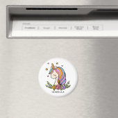 Unicorn Cute Whimsical Girly Persoonlijke naam Magneet (Insitu (Vaatwasser))