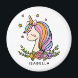 Unicorn Cute Whimsical Girly Persoonlijke naam Magneet<br><div class="desc">Unicorn Schattige Whimsical Girly Pink Floral Personalized Name Magnet heeft een leuke eenhoorn met sterren,  harten en bloemen. Perfect voor geschenken voor vrienden,  verjaardagsfeestgeschenken en gunsten. Personaliseer door de tekst in het bijgeleverde tekstvak te bewerken. Ontworpen door ©Evco Studio www.zazzle.com/store/evcostudio</div>