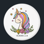 Unicorn Cute Whimsical Girly Persoonlijke naam Magneet<br><div class="desc">Unicorn Schattige Whimsical Girly Pink Floral Personalized Name Magnet heeft een leuke eenhoorn met sterren,  harten en bloemen. Perfect voor geschenken voor vrienden,  verjaardagsfeestgeschenken en gunsten. Personaliseer door de tekst in het bijgeleverde tekstvak te bewerken. Ontworpen door ©Evco Studio www.zazzle.com/store/evcostudio</div>