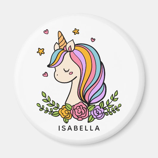 Unicorn Cute Whimsical Girly Persoonlijke naam Magneet (Voorkant)