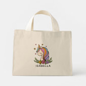Unicorn Cute Whimsical Girly Persoonlijke naam Mini Tote Bag (Achterkant)