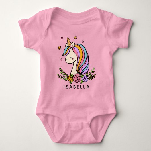 Unicorn Cute Whimsical Girly Persoonlijke naam Romper (Voorkant)