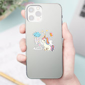 Unicorn Cute Whimsical Girly Persoonlijke naam Sticker (Telefoon)