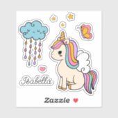 Unicorn Cute Whimsical Girly Persoonlijke naam Sticker (Vel)