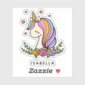 Unicorn Cute Whimsical Girly Persoonlijke naam Sticker (Vel)