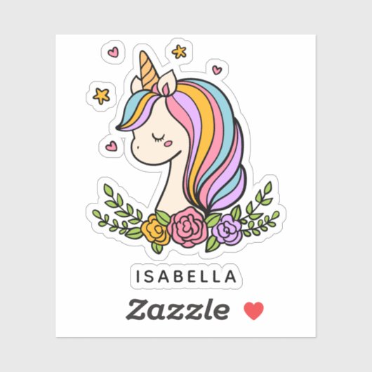 Unicorn Cute Whimsical Girly Persoonlijke naam Sticker (Vel)