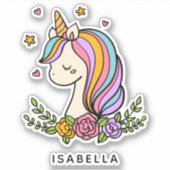 Unicorn Cute Whimsical Girly Persoonlijke naam Sticker (Voorkant)