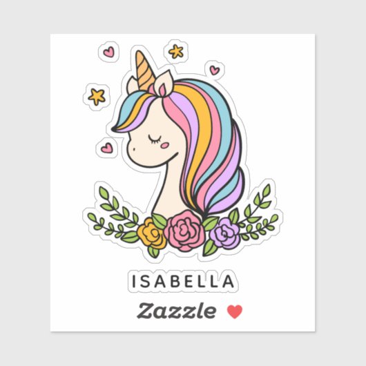Unicorn Cute Whimsical Girly Persoonlijke naam Sticker (Vel)