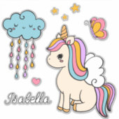 Unicorn Cute Whimsical Girly Persoonlijke naam Sticker (Voorkant)