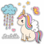 Unicorn Cute Whimsical Girly Persoonlijke naam Sticker (Voorkant)