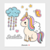 Unicorn Cute Whimsical Girly Persoonlijke naam Sticker (Vel)
