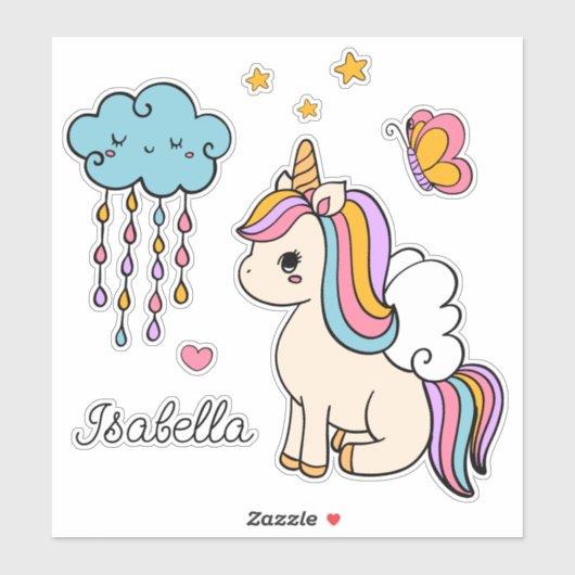 Unicorn Cute Whimsical Girly Persoonlijke naam Sticker (Vel)