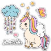 Unicorn Cute Whimsical Girly Persoonlijke naam Sticker (Voorkant)