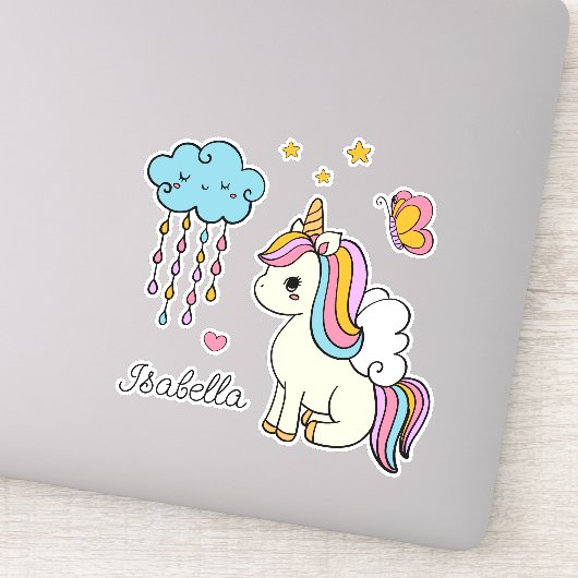 Unicorn Cute Whimsical Girly Persoonlijke naam Sticker (Detail)