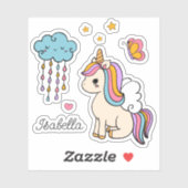 Unicorn Cute Whimsical Girly Persoonlijke naam Sticker (Vel)