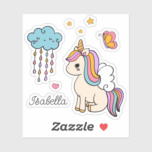 Unicorn Cute Whimsical Girly Persoonlijke naam Sticker (Vel)