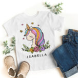 Unicorn Cute Whimsical Girly Persoonlijke naam T-shirt<br><div class="desc">Eenhoorn Leuke Whimsical Girly Pink Floral Gepersonaliseerde Naam Meisjes T-shirts heeft een schattige eenhoorn met sterren,  harten en bloemen. Perfecte cadeaus voor meisjes voor verjaardag,  kerst,  feestdagen en meer. Ontworpen door ©Evco Studio www.zazzle.com/store/evcostudio</div>