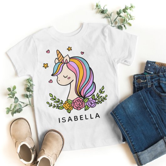 Unicorn Cute Whimsical Girly Persoonlijke naam T-shirt