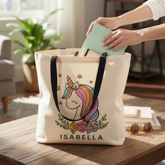 Unicorn Cute Whimsical Girly Persoonlijke naam Tote Bag