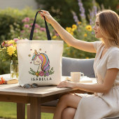Unicorn Cute Whimsical Girly Persoonlijke naam Tote Bag