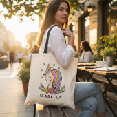 Unicorn Cute Whimsical Girly Persoonlijke naam Tote Bag