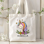 Unicorn Cute Whimsical Girly Persoonlijke naam Tote Bag<br><div class="desc">Eenhoorn Leuke Whimsical Girly Pink Floral Gepersonaliseerde Naam Canvas tas beschikt over een schattige eenhoorn met sterren,  harten en bloemen. Perfect voor terug naar school,  boeken tassen voor meisjes,  verjaardagsfeestgeschenken en gunsten,  gepersonaliseerde kerstcadeaus voor meisjes en meer. Ontworpen door ©Evco Studio www.zazzle.com/store/evcostudio</div>