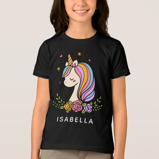 Unicorn Cute Whimsical Girly Persoonlijke naam Tri-Blend Shirt (Voorkant)