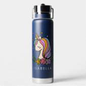 Unicorn Cute Whimsical Girly Persoonlijke naam Waterfles (Achterkant)