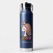 Unicorn Cute Whimsical Girly Persoonlijke naam Waterfles (Voorkant)