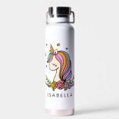 Unicorn Cute Whimsical Girly Persoonlijke naam Waterfles (Achterkant)