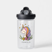 Unicorn Cute Whimsical Girly Persoonlijke naam Waterfles (Voorkant)