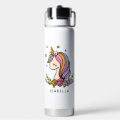 Unicorn Cute Whimsical Girly Persoonlijke naam Waterfles (Achterkant)