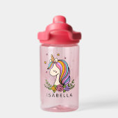 Unicorn Cute Whimsical Girly Persoonlijke naam Waterfles (Achterkant)